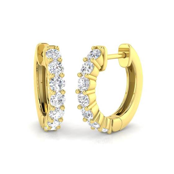0.74ct SI2/G Round cut Natural Diamond Hoop Earrings in 18k Yellow Gold