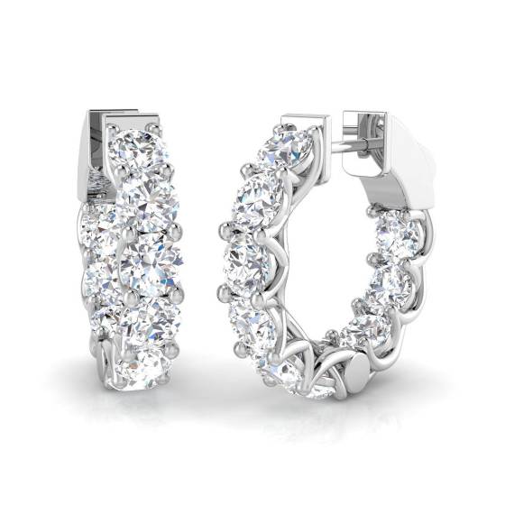 4.48ct SI2/G Round cut Natural Diamond Hoop Earrings in 18k White Gold