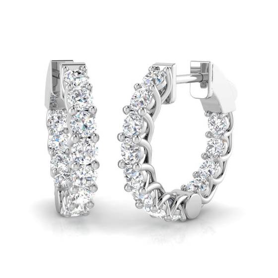 1.74ct SI2/G Round cut Natural Diamond Hoop Earrings in 18k White Gold