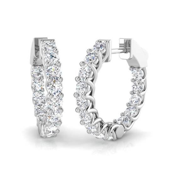2.06ct SI2/G Round cut Natural Diamond Hoop Earrings in 18k White Gold