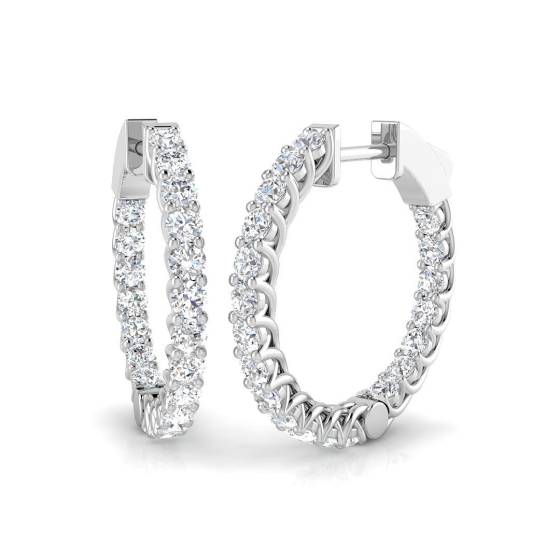 1.63ct SI2/G Round cut Natural Diamond Hoop Earrings in 18k White Gold
