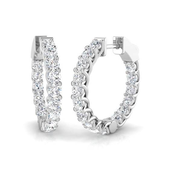 2.33ct SI2/G Round cut Natural Diamond Hoop Earrings in 18k White Gold