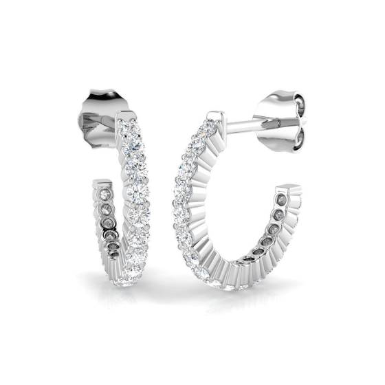 0.88ct SI2/G Round cut Natural Diamond Hoop Earrings in 18k White Gold