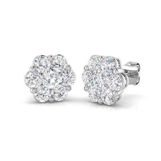 1.98ct SI2/G Round cut Natural Diamond Cluster Earrings in 18k White Gold