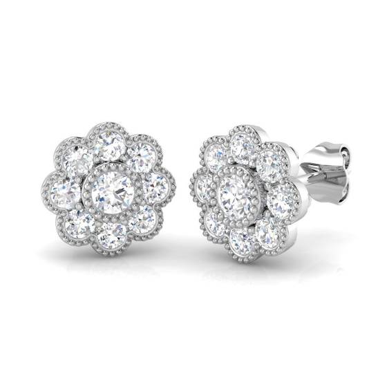 1.46ct SI2/G Round cut Natural Diamond Cluster Earrings in 18k White Gold