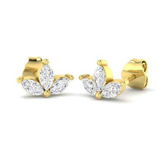 0.38ct SI1/G Marquise cut Natural Diamond Cluster Earrings in 18k Yellow Gold