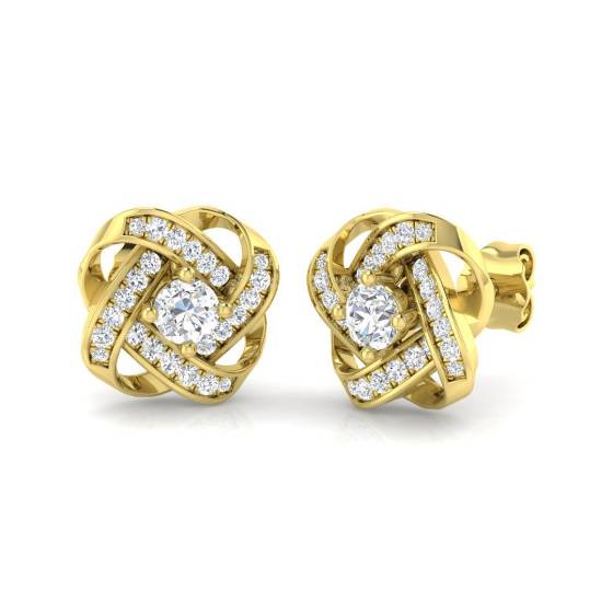 0.56ct SI2/G Round cut Natural Diamond Cluster Earrings in 18k Yellow Gold