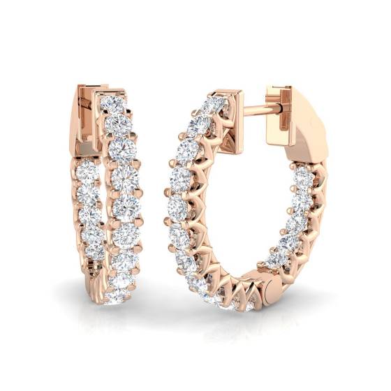 0.94ct VS/F Round cut Labgrown Diamond Hoop Earrings in 9k Rose Gold