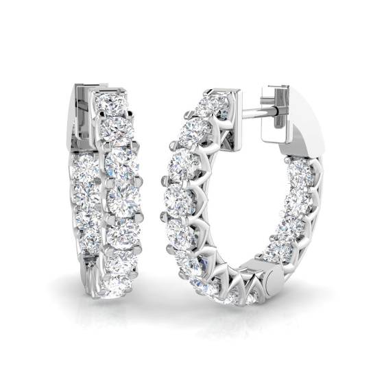 1.45ct SI2/G Round cut Natural Diamond Hoop Earrings in 18k White Gold