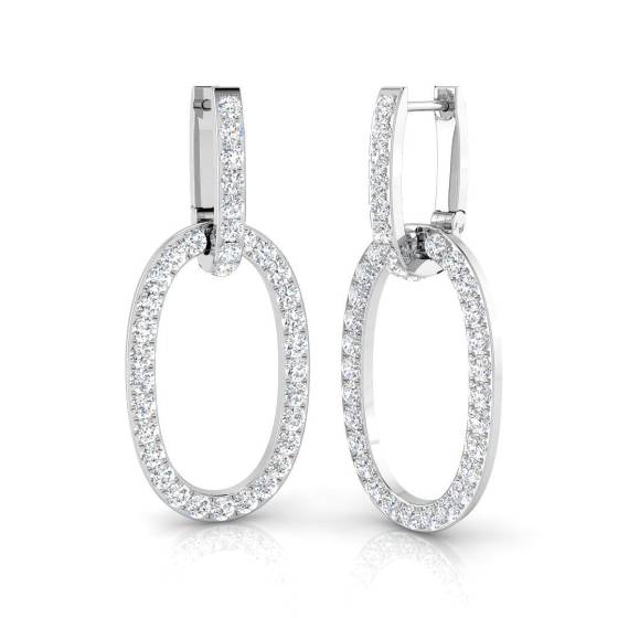 2.01ct SI2/G Round cut Natural Diamond Drop Earrings in 18k White Gold