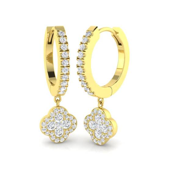0.62ct SI2/G Round cut Natural Diamond Drop Earrings in 18k Yellow Gold