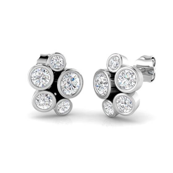 1.13ct SI2/G Round cut Natural Diamond Cluster Earrings in 18k White Gold