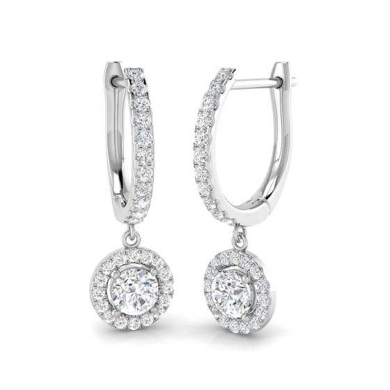 0.61ct SI2/G Round cut Natural Diamond Drop Earrings in 18k White Gold