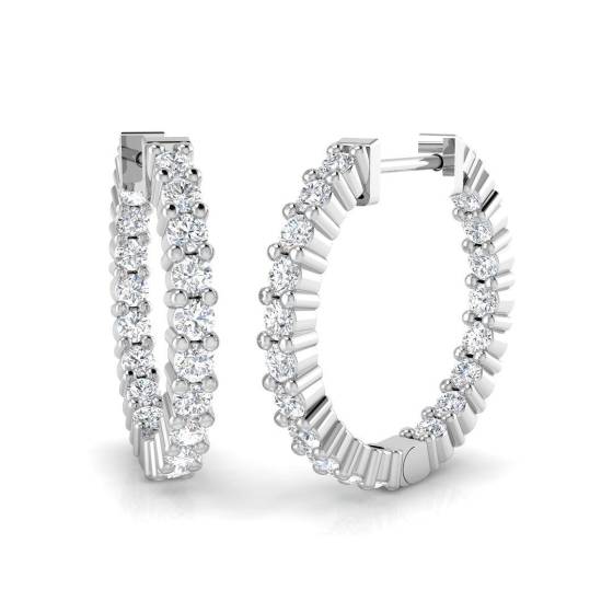 0.99ct SI2/G Round cut Natural Diamond Hoop Earrings in 18k White Gold