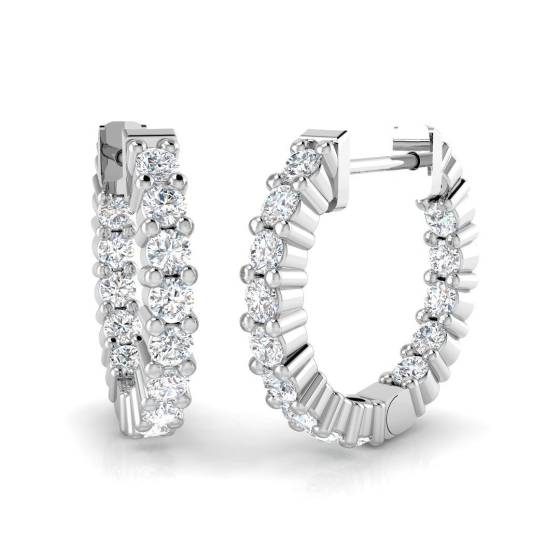 0.72ct SI2/G Round cut Natural Diamond Hoop Earrings in 18k White Gold