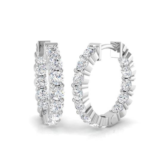 1.93ct SI2/G Round cut Natural Diamond Hoop Earrings in 18k White Gold