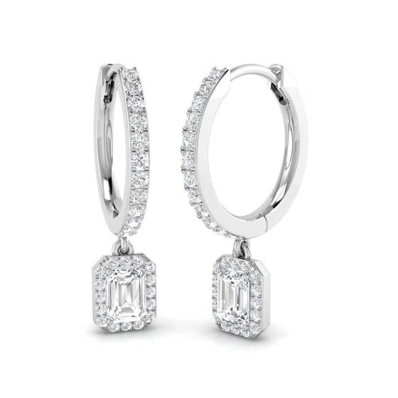 0.57ct SI2/G Emerald cut Natural Diamond Drop Earrings in 18k White Gold