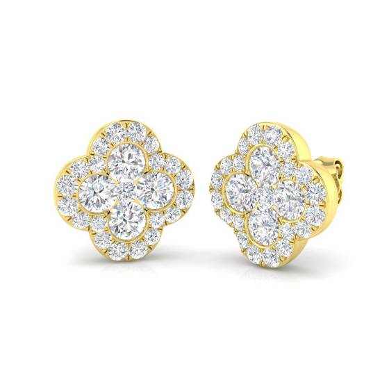 2.28ct SI2/G Round cut Natural Diamond Cluster Earrings in 18k Yellow Gold