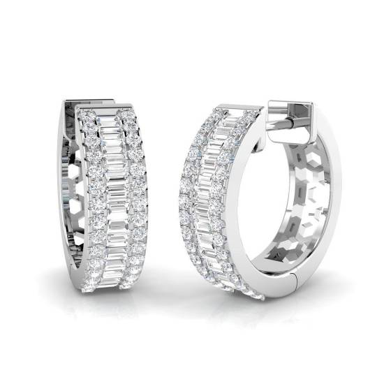 0.71ct SI2/G Baguette cut Natural Diamond Hoop Earrings in 9k White Gold