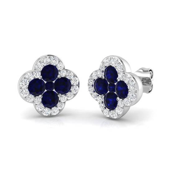1.76ct SI2/G Round cut Blue Sapphire Gemstone Earrings in 18k White Gold