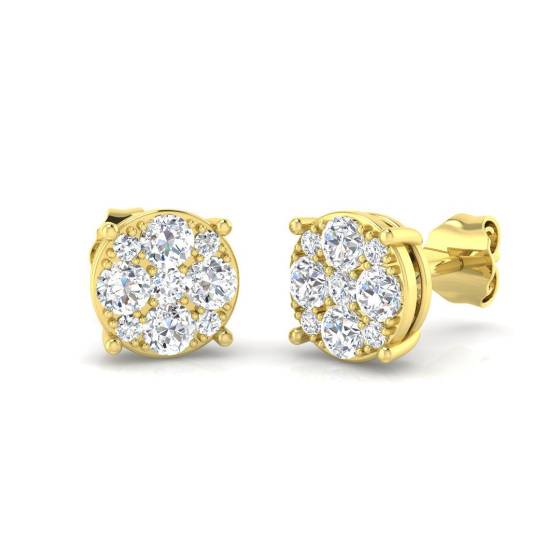 0.70ct I1/G Round cut Natural Diamond Cluster Earrings in 9k Yellow Gold