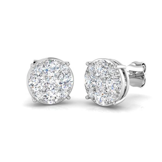 1.06ct I1/G Round cut Natural Diamond Cluster Earrings in 9k White Gold