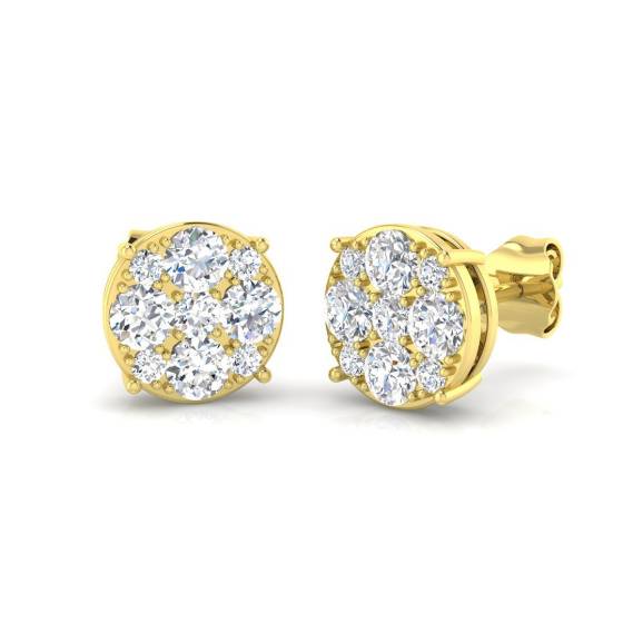 1.06ct I1/G Round cut Natural Diamond Cluster Earrings in 9k Yellow Gold