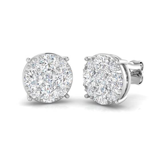 1.54ct SI2/G Round cut Natural Diamond Cluster Earrings in 9k White Gold
