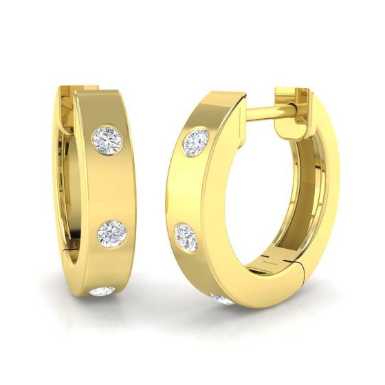 0.11ct SI2/G Round cut Natural Diamond Hoop Earrings in 9k Yellow Gold