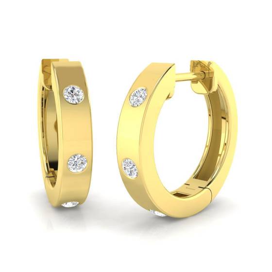 0.16ct SI2/G Round cut Natural Diamond Hoop Earrings in 9k Yellow Gold