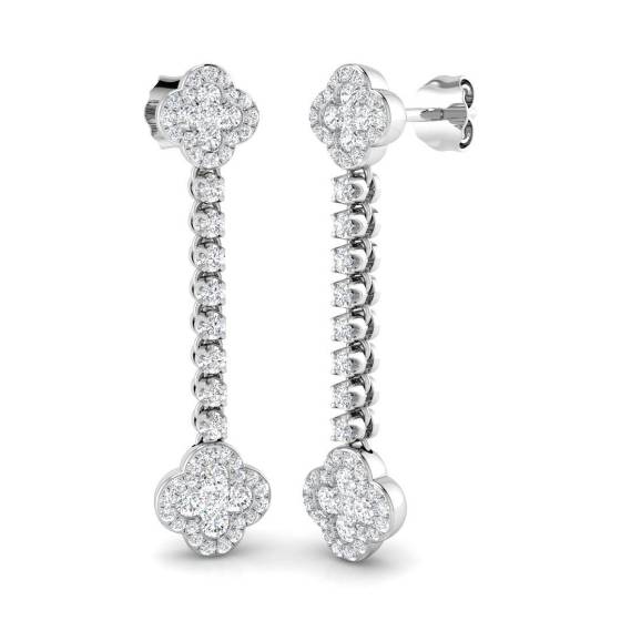 0.90ct SI2/G Round cut Natural Diamond Drop Earrings in 18k White Gold