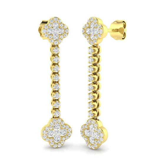 0.90ct SI2/G Round cut Natural Diamond Drop Earrings in 18k Yellow Gold