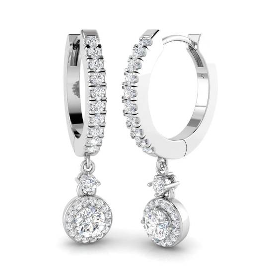 0.51ct SI2/G Round cut Natural Diamond Drop Earrings in 18k White Gold