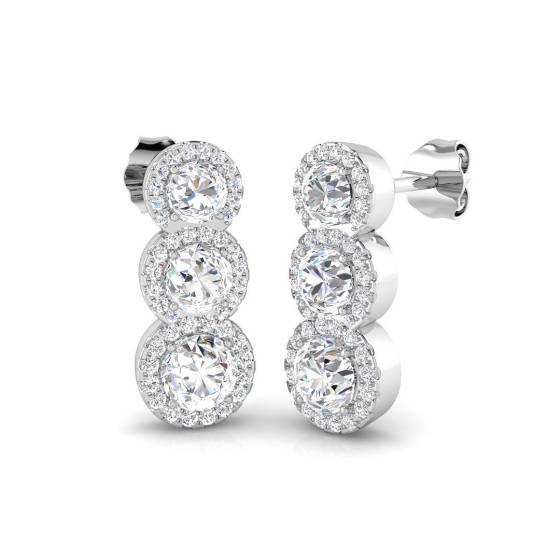1.65ct SI2/G Round cut Natural Diamond Drop Earrings in 18k White Gold