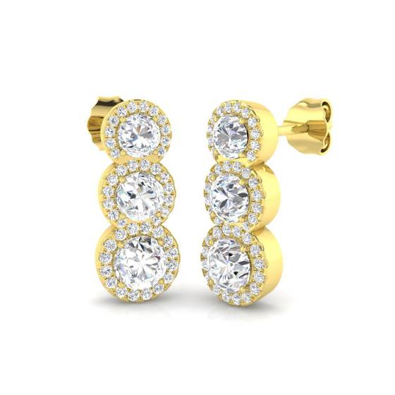 1.65ct SI2/G Round cut Natural Diamond Drop Earrings in 18k Yellow Gold