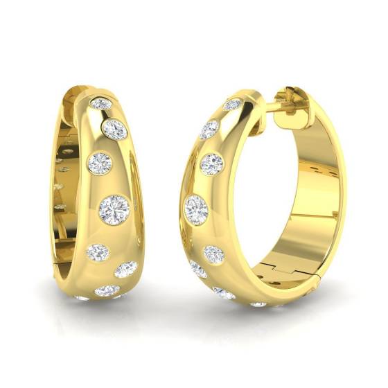 0.51ct SI2/G Round cut Natural Diamond Hoop Earrings in 9k Yellow Gold
