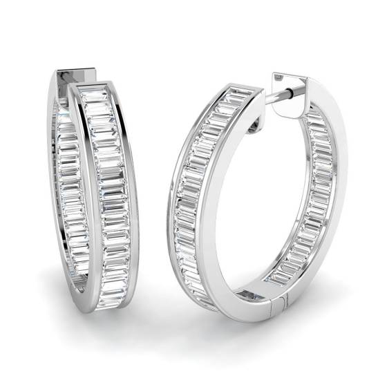 1.75ct SI2/G Baguette cut Natural Diamond Hoop Earrings in 18k White Gold