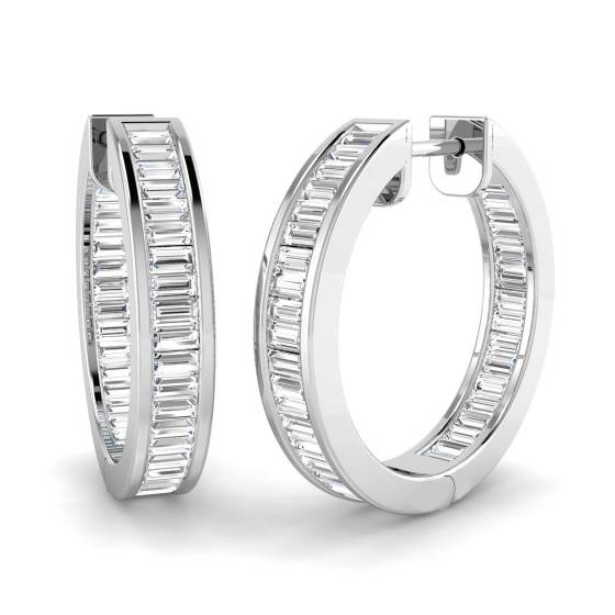 1.54ct SI2/G Baguette cut Natural Diamond Hoop Earrings in 18k White Gold