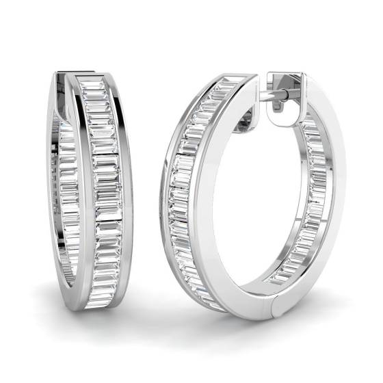 0.83ct SI2/G Baguette cut Natural Diamond Hoop Earrings in 18k White Gold