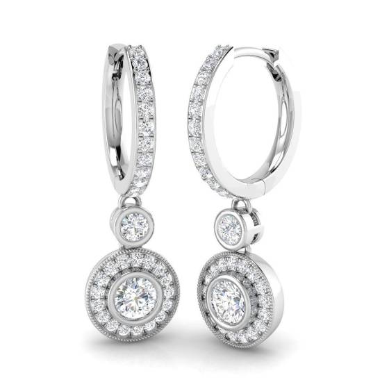 1.02ct SI2/G Round cut Natural Diamond Drop Earrings in 18k White Gold