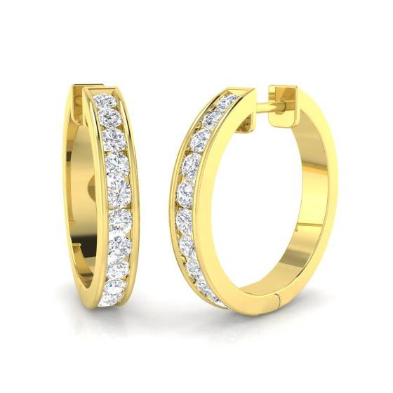 0.95ct SI2/G Round cut Natural Diamond Hoop Earrings in 18k Yellow Gold