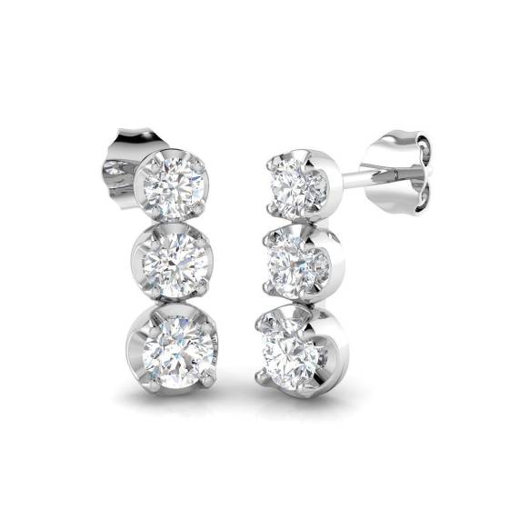 0.80ct SI2/G Round cut Natural Diamond Drop Earrings in 18k White Gold