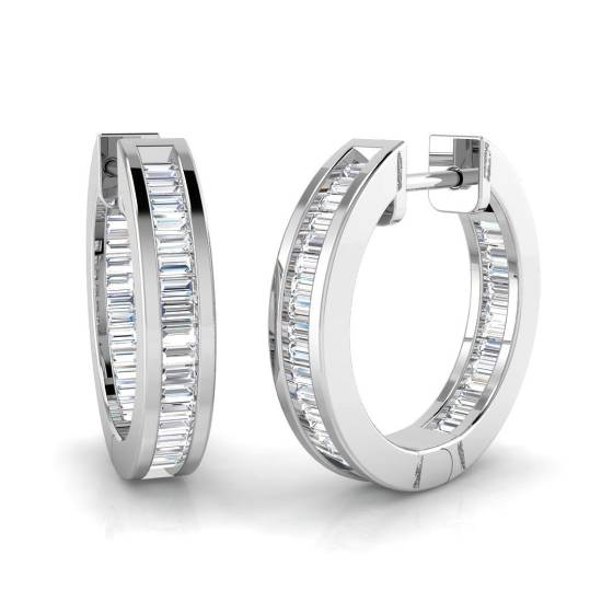 0.57ct SI2/G Baguette cut Natural Diamond Hoop Earrings in 18k White Gold