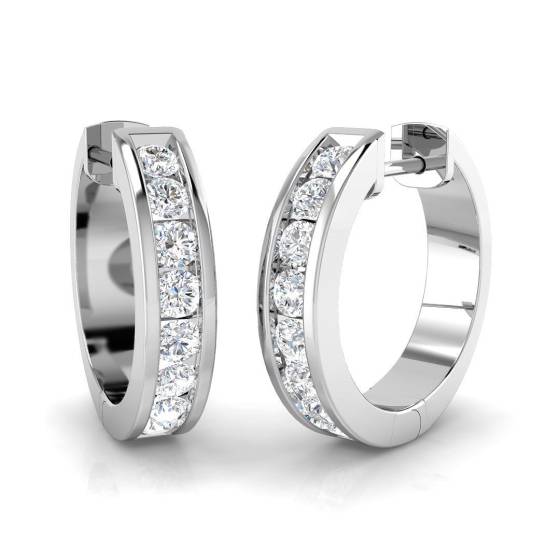 0.71ct SI2/G Round cut Natural Diamond Hoop Earrings in 18k White Gold