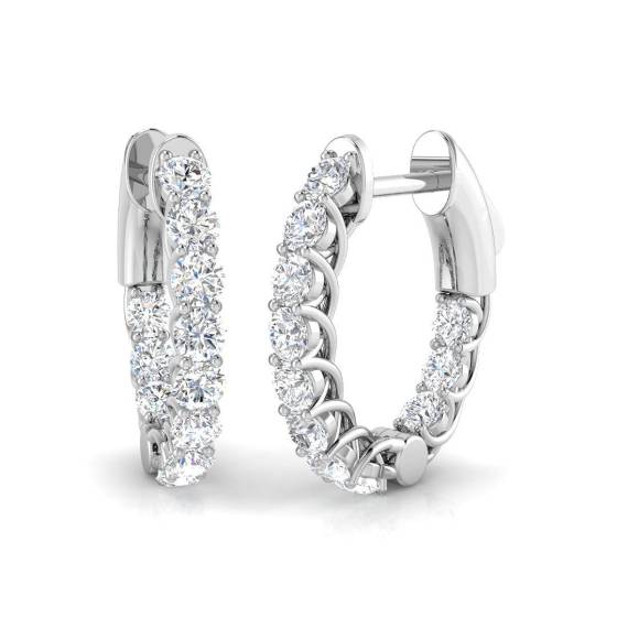 0.99ct SI2/G Round cut Natural Diamond Hoop Earrings in 18k White Gold