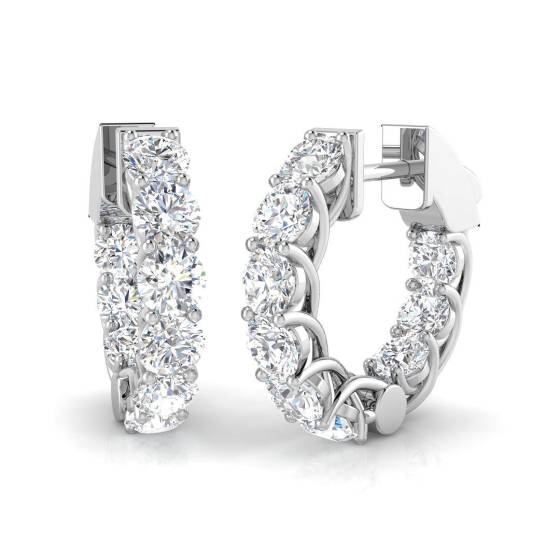 2.55ct SI2/G Round cut Natural Diamond Hoop Earrings in 18k White Gold