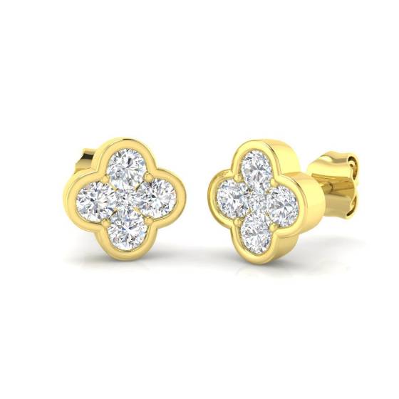 0.86ct SI2/G Round cut Natural Diamond Cluster Earrings in 18k Yellow Gold