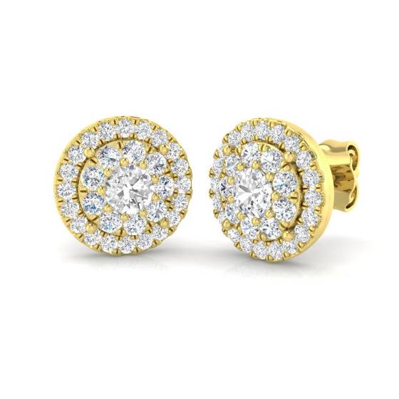 0.78ct SI2/G Round cut Natural Diamond Cluster Earrings in 18k Yellow Gold