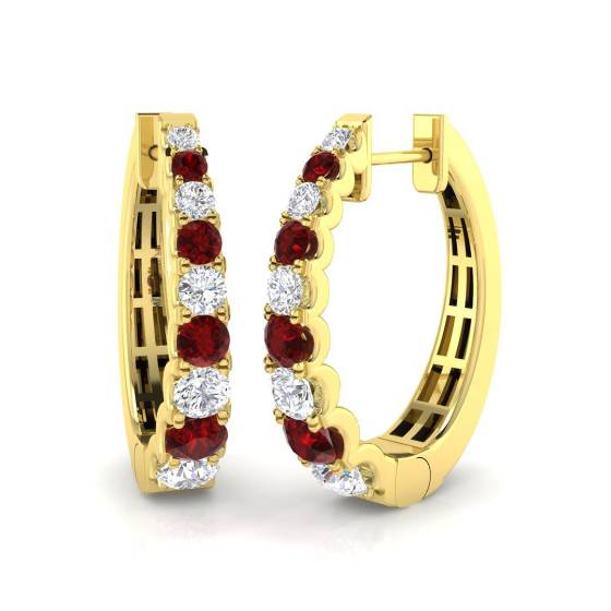 1.38ct SI2/G Round cut Colour Gemstone Hoop Earrings in 18k Yellow Gold