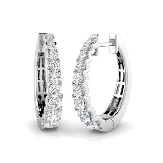 0.85ct SI2/G Round cut Natural Diamond Hoop Earrings in 18k White Gold